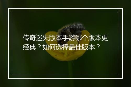 传奇迷失版本手游哪个版本更经典？如何选择最佳版本？