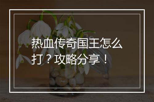 热血传奇国王怎么打？攻略分享！