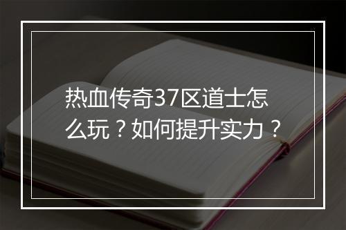 热血传奇37区道士怎么玩？如何提升实力？