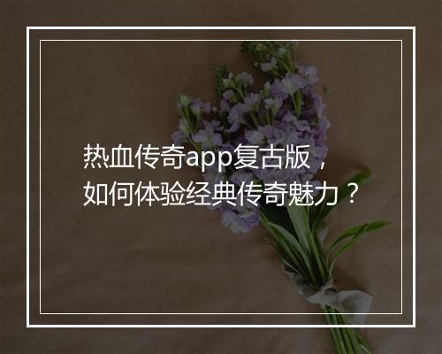 热血传奇app复古版，如何体验经典传奇魅力？