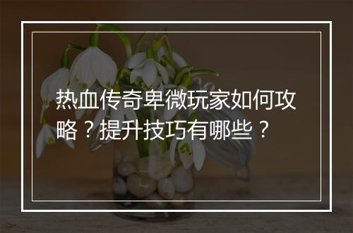 热血传奇卑微玩家如何攻略？提升技巧有哪些？