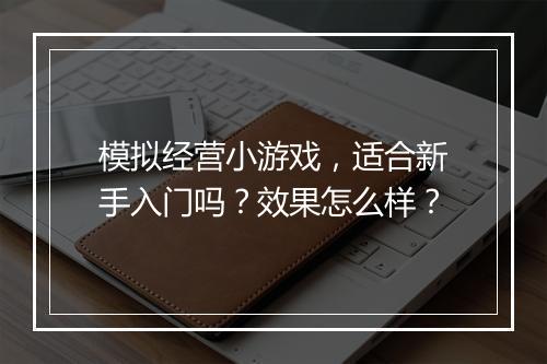 模拟经营小游戏，适合新手入门吗？效果怎么样？