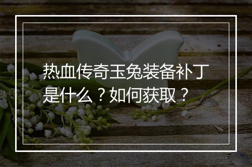 热血传奇玉兔装备补丁是什么？如何获取？