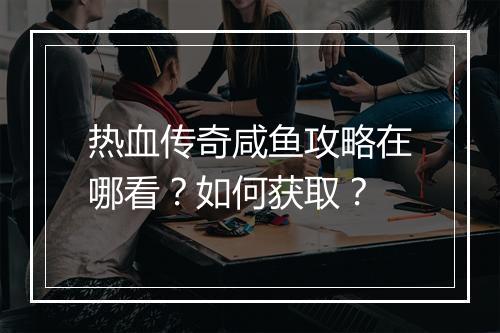 热血传奇咸鱼攻略在哪看？如何获取？