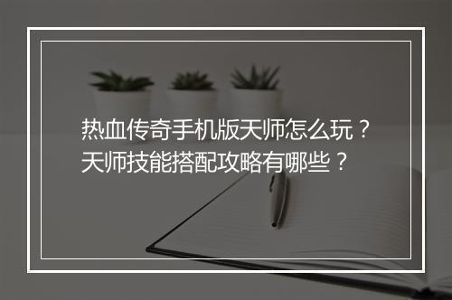 热血传奇手机版天师怎么玩？天师技能搭配攻略有哪些？