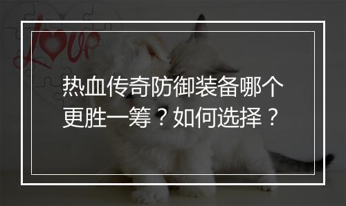 热血传奇防御装备哪个更胜一筹？如何选择？