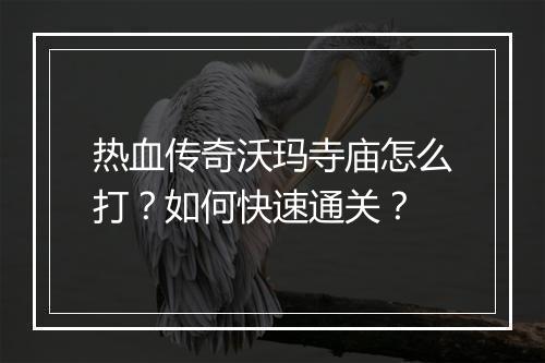 热血传奇沃玛寺庙怎么打？如何快速通关？