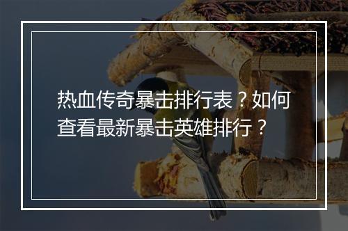 热血传奇暴击排行表？如何查看最新暴击英雄排行？