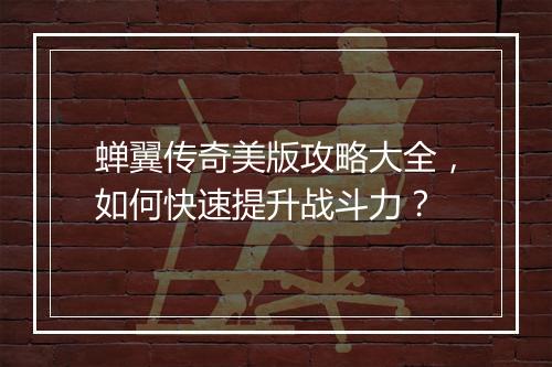 蝉翼传奇美版攻略大全，如何快速提升战斗力？