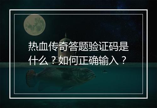 热血传奇答题验证码是什么？如何正确输入？