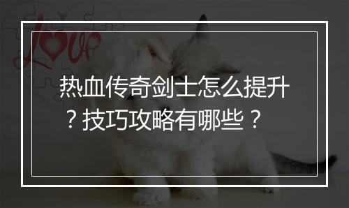 热血传奇剑士怎么提升？技巧攻略有哪些？