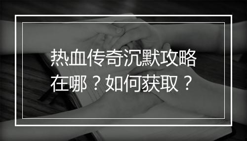 热血传奇沉默攻略在哪？如何获取？