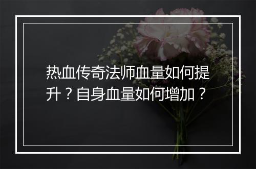 热血传奇法师血量如何提升？自身血量如何增加？