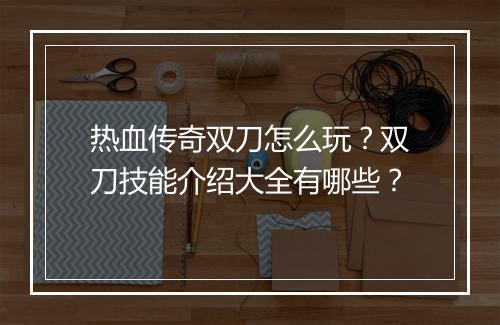 热血传奇双刀怎么玩？双刀技能介绍大全有哪些？