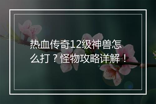 热血传奇12级神兽怎么打？怪物攻略详解！
