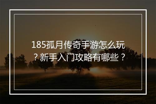 185孤月传奇手游怎么玩？新手入门攻略有哪些？