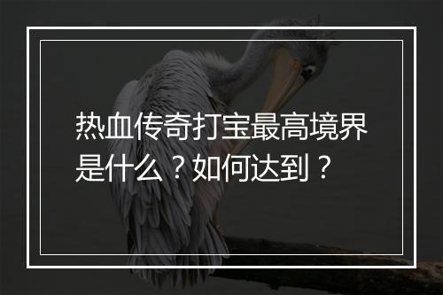 热血传奇打宝最高境界是什么？如何达到？