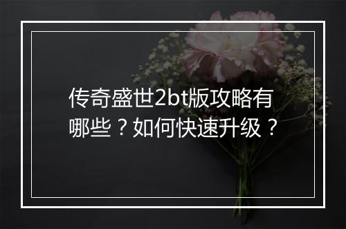 传奇盛世2bt版攻略有哪些？如何快速升级？