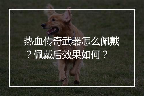 热血传奇武器怎么佩戴？佩戴后效果如何？
