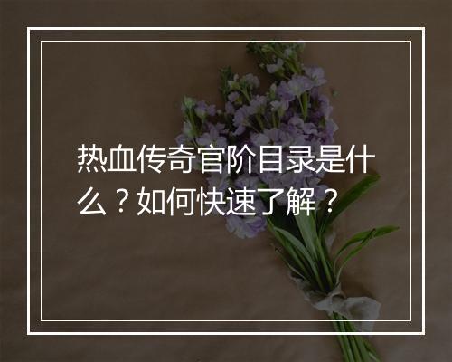 热血传奇官阶目录是什么？如何快速了解？