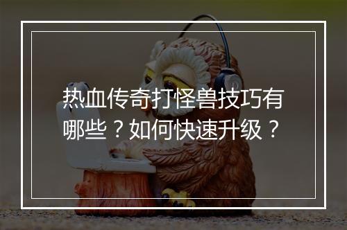热血传奇打怪兽技巧有哪些？如何快速升级？