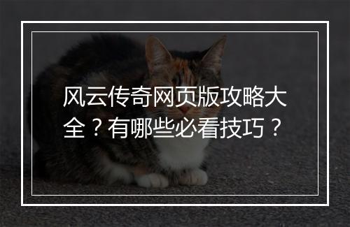 风云传奇网页版攻略大全？有哪些必看技巧？