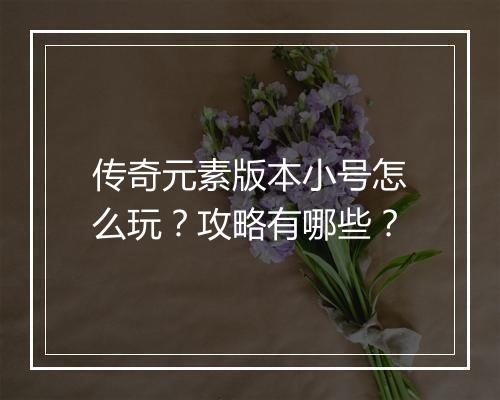 传奇元素版本小号怎么玩？攻略有哪些？