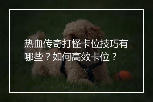 热血传奇打怪卡位技巧有哪些？如何高效卡位？