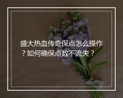 盛大热血传奇保点怎么操作？如何确保点数不流失？