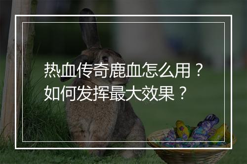 热血传奇鹿血怎么用？如何发挥最大效果？