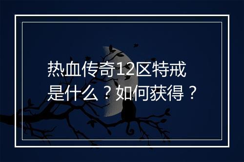 热血传奇12区特戒是什么？如何获得？