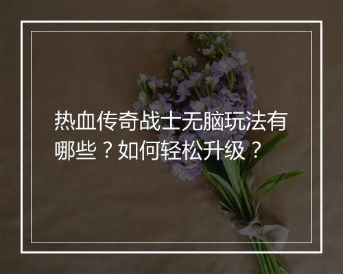 热血传奇战士无脑玩法有哪些？如何轻松升级？