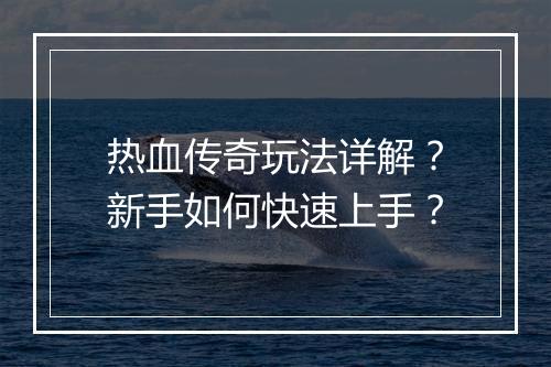 热血传奇玩法详解？新手如何快速上手？