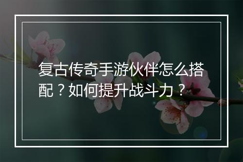 复古传奇手游伙伴怎么搭配？如何提升战斗力？