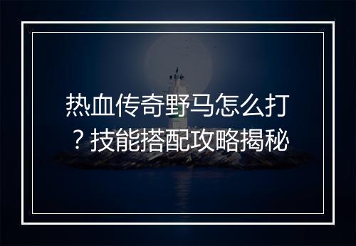 热血传奇野马怎么打？技能搭配攻略揭秘