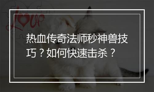 热血传奇法师秒神兽技巧？如何快速击杀？