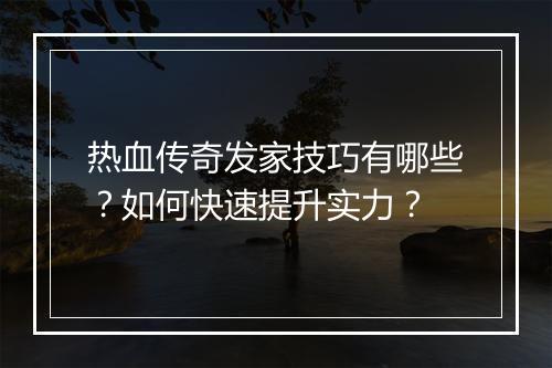 热血传奇发家技巧有哪些？如何快速提升实力？