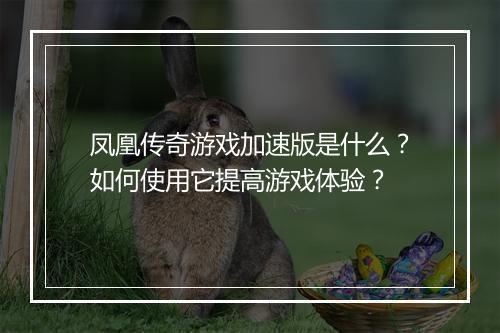 凤凰传奇游戏加速版是什么？如何使用它提高游戏体验？