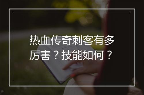 热血传奇刺客有多厉害？技能如何？