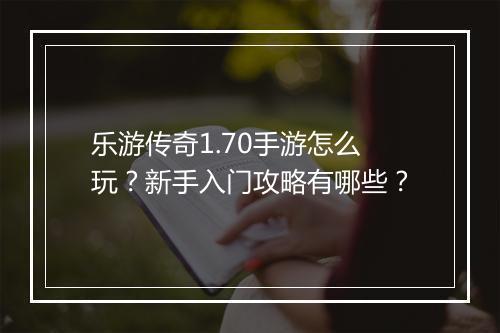 乐游传奇1.70手游怎么玩？新手入门攻略有哪些？