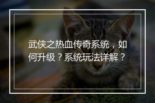 武侠之热血传奇系统，如何升级？系统玩法详解？