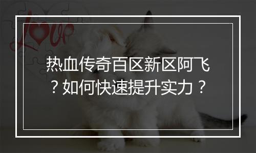 热血传奇百区新区阿飞？如何快速提升实力？