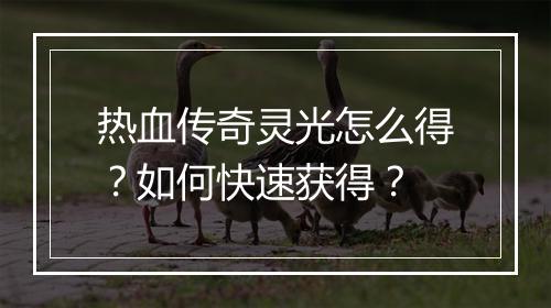 热血传奇灵光怎么得？如何快速获得？