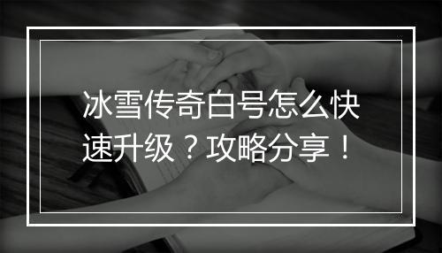 冰雪传奇白号怎么快速升级？攻略分享！