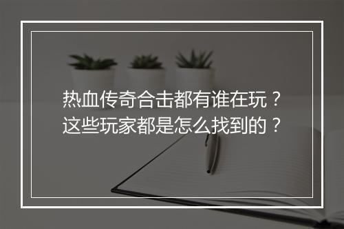 热血传奇合击都有谁在玩？这些玩家都是怎么找到的？
