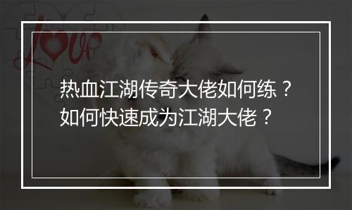 热血江湖传奇大佬如何练？如何快速成为江湖大佬？