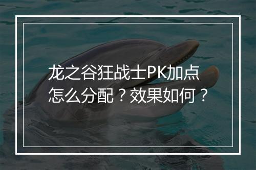 龙之谷狂战士PK加点怎么分配？效果如何？