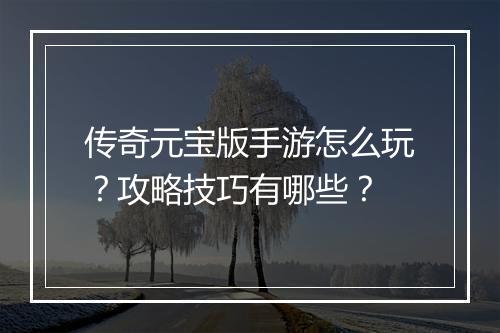 传奇元宝版手游怎么玩？攻略技巧有哪些？