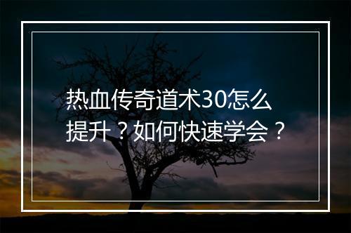 热血传奇道术30怎么提升？如何快速学会？