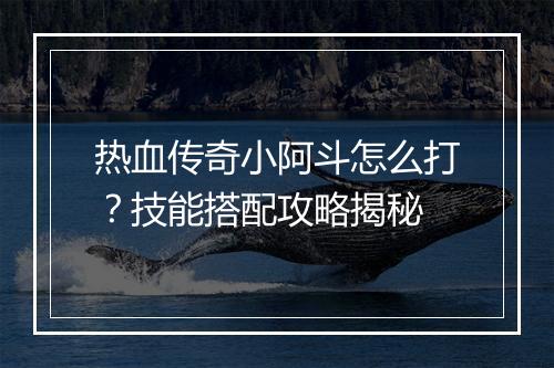 热血传奇小阿斗怎么打？技能搭配攻略揭秘